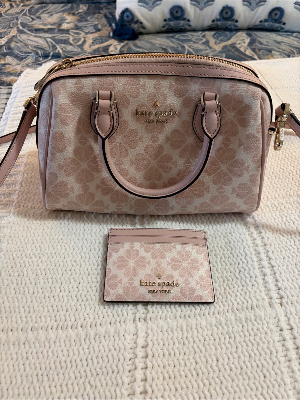 kate spade blush pink floral crossbody satchel with cardholder